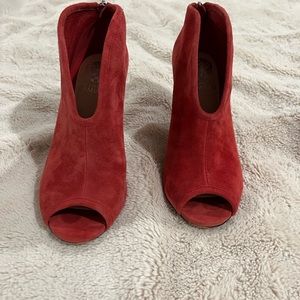 Vince Camuto open toe bootie.  Red suede, 6.5 womens